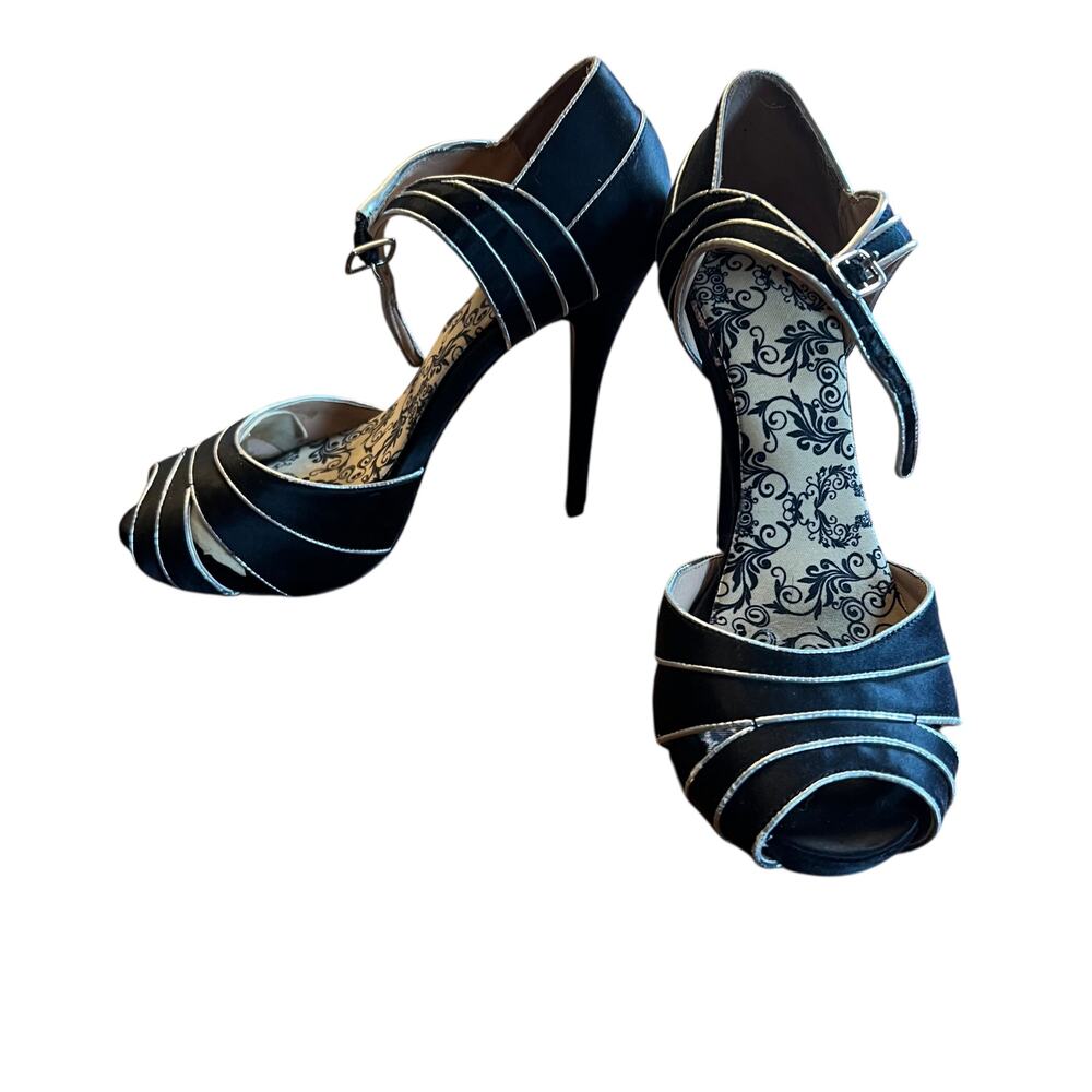 Betsey Johnson Black & Gold Peep Toe Heels Size 8 - Picture 5 of 12